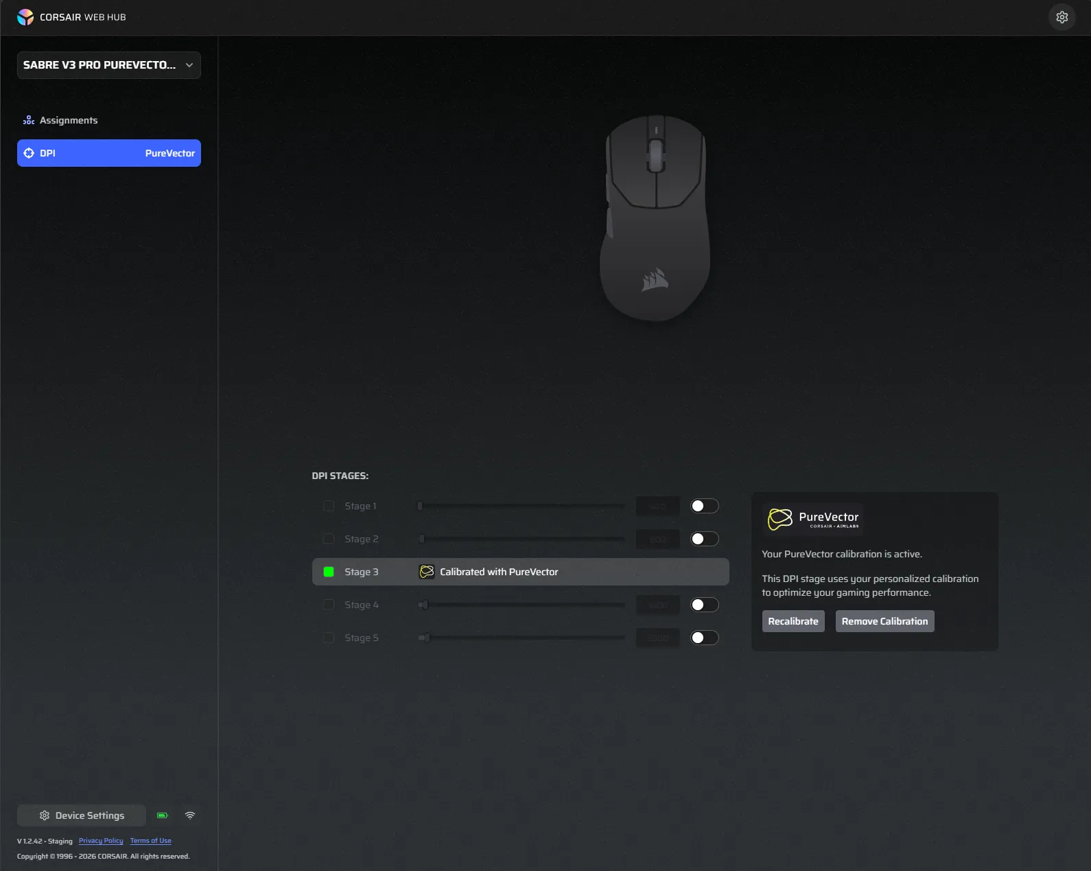 Where to enable PureVector in Corsair Web Hub