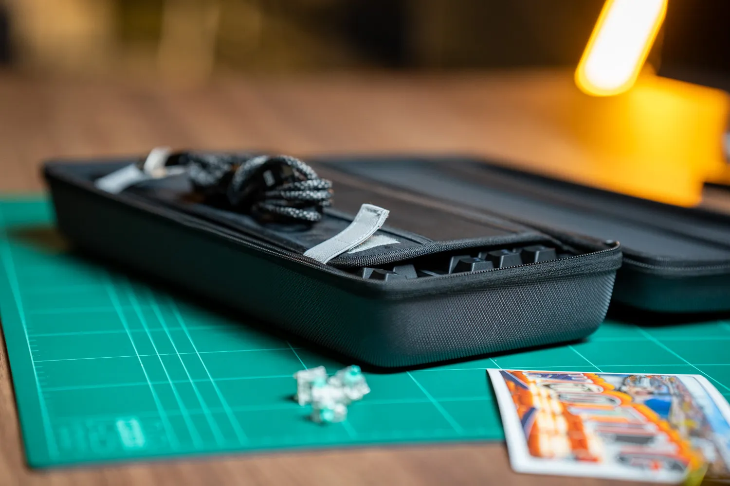 Velcro straps securing the keyboard in place