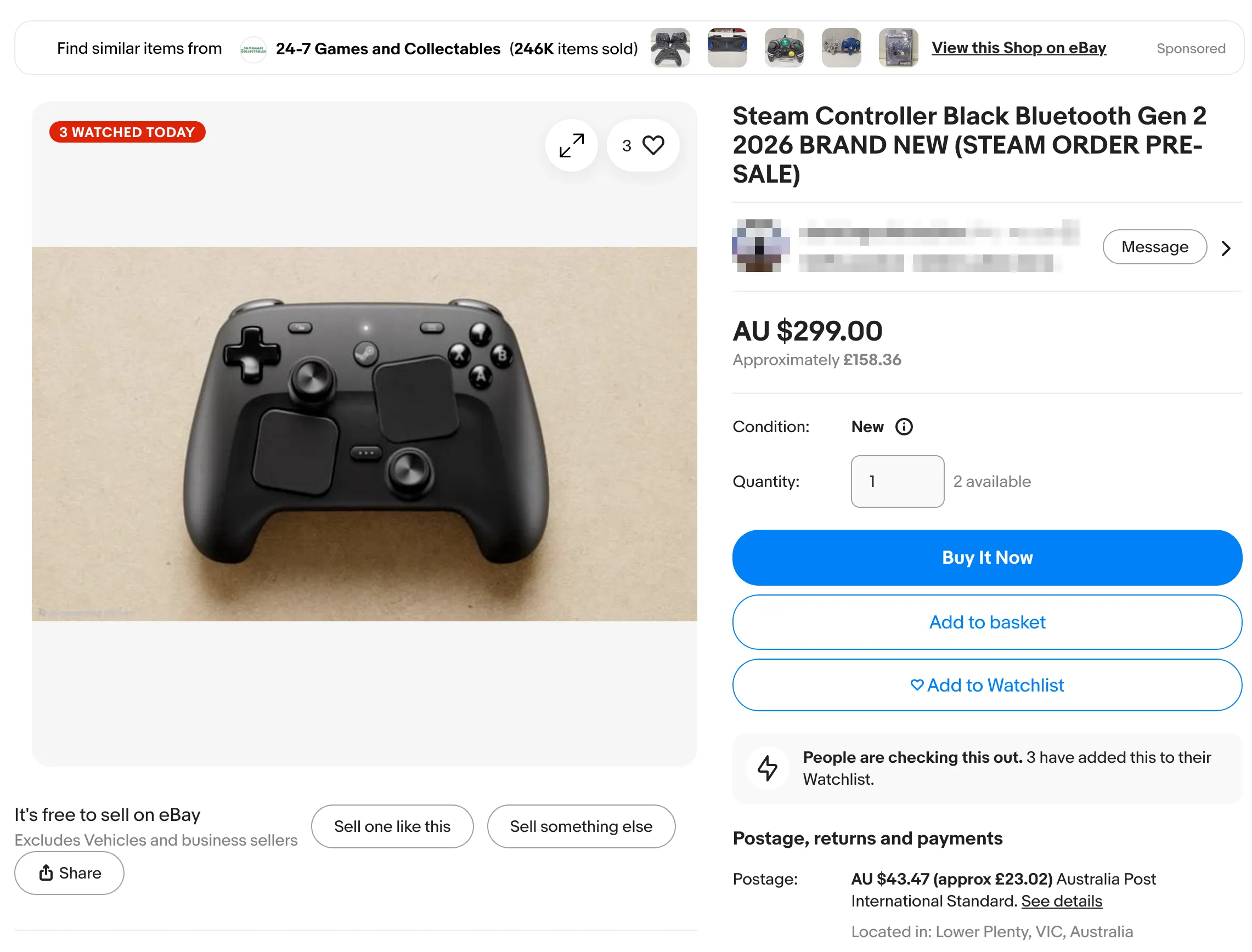 eBay search results showing AI-generated Steam Controller images used in resale listings