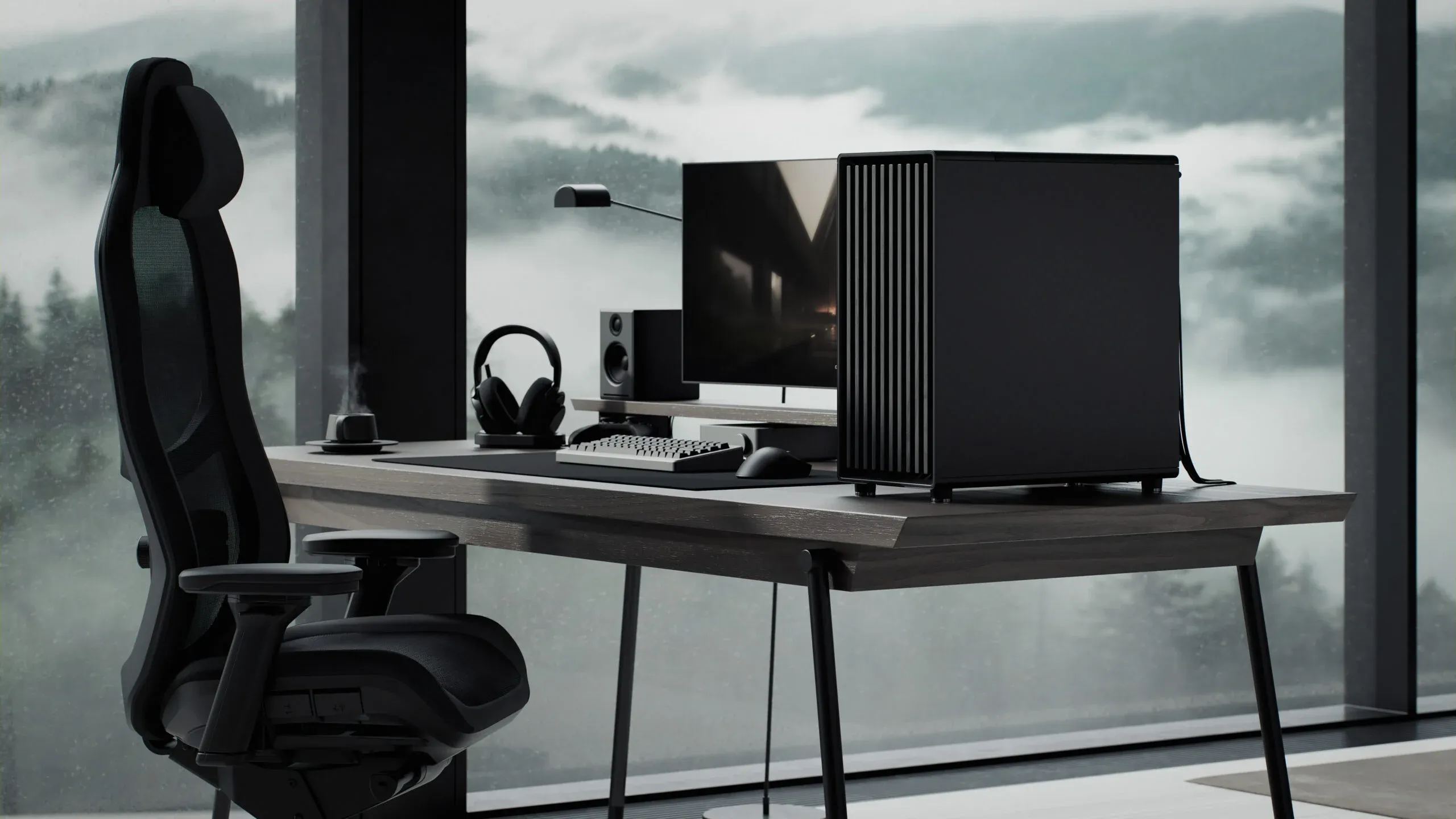 The North Momentum Edition on a desk in a fully blacked-out setup