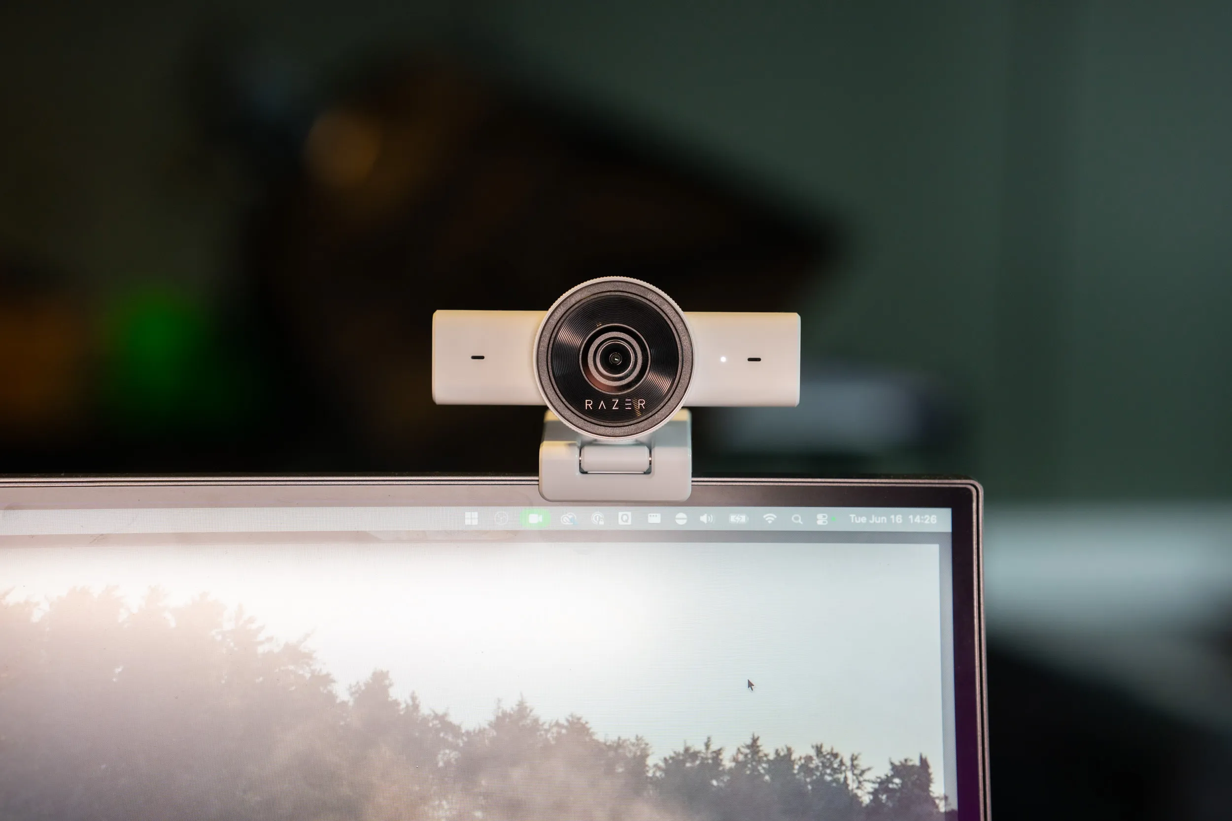 Razer Kiyo V2 X perched on top of a monitor