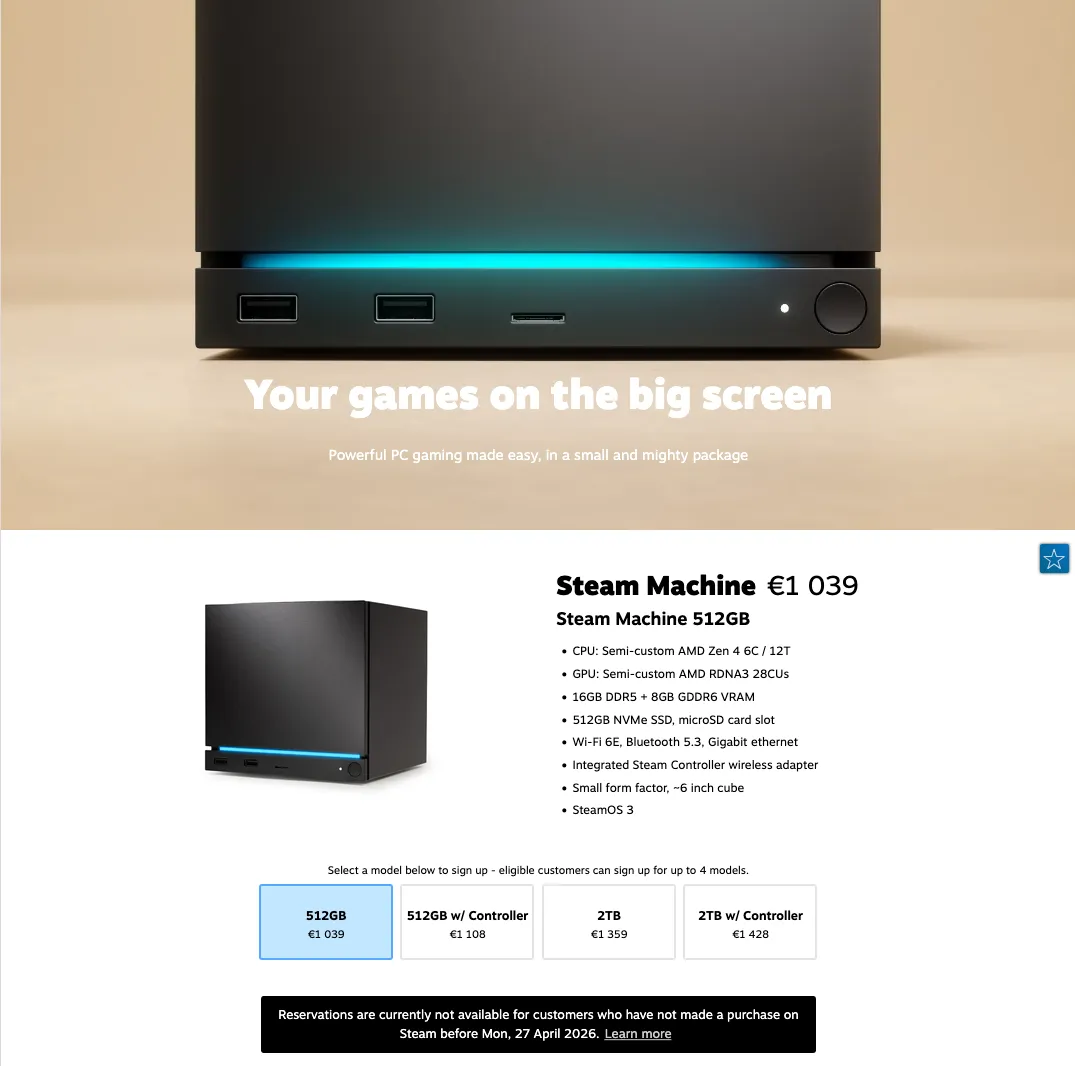 Steam Machine EU pricing