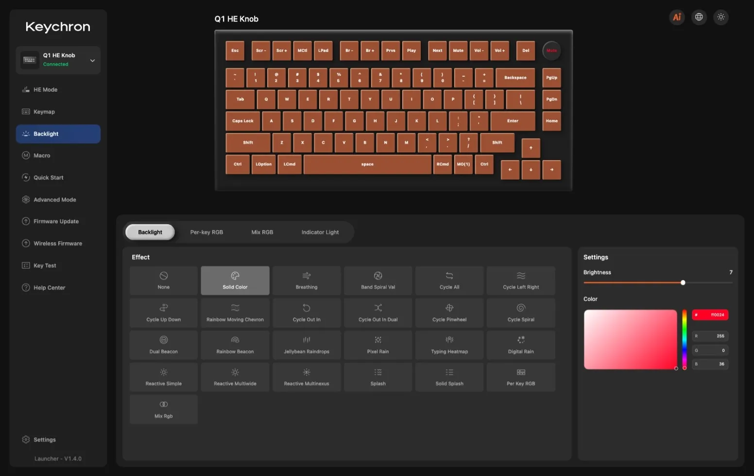 RGB settings in Keychron Launcher