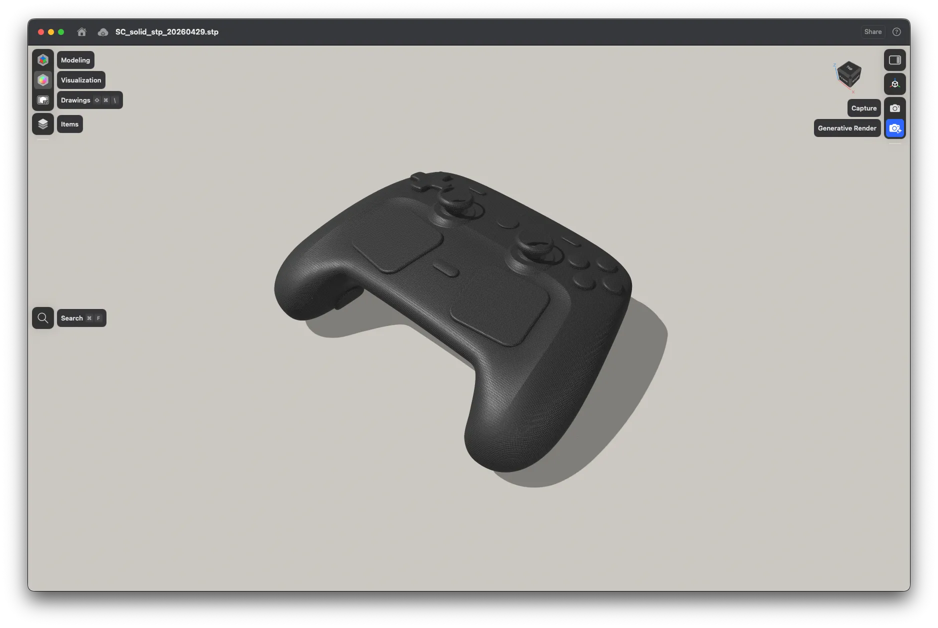 Shapr3D showing the Steam Controller STL file open on my machine
