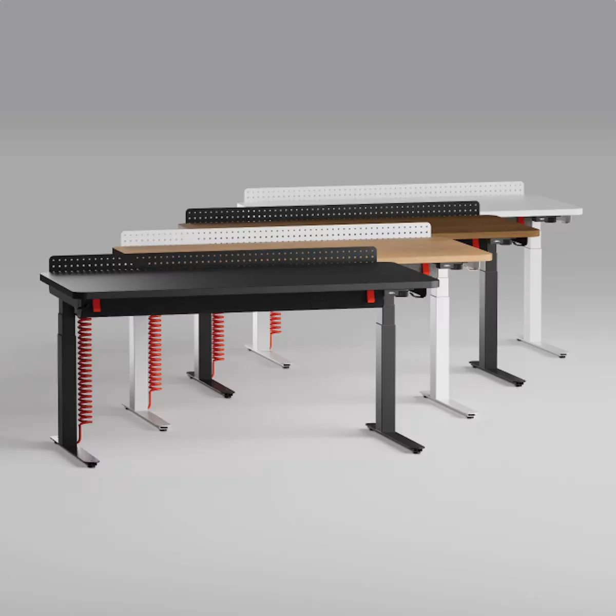 All four Coyl finishes side by side: beige, white, black and walnut