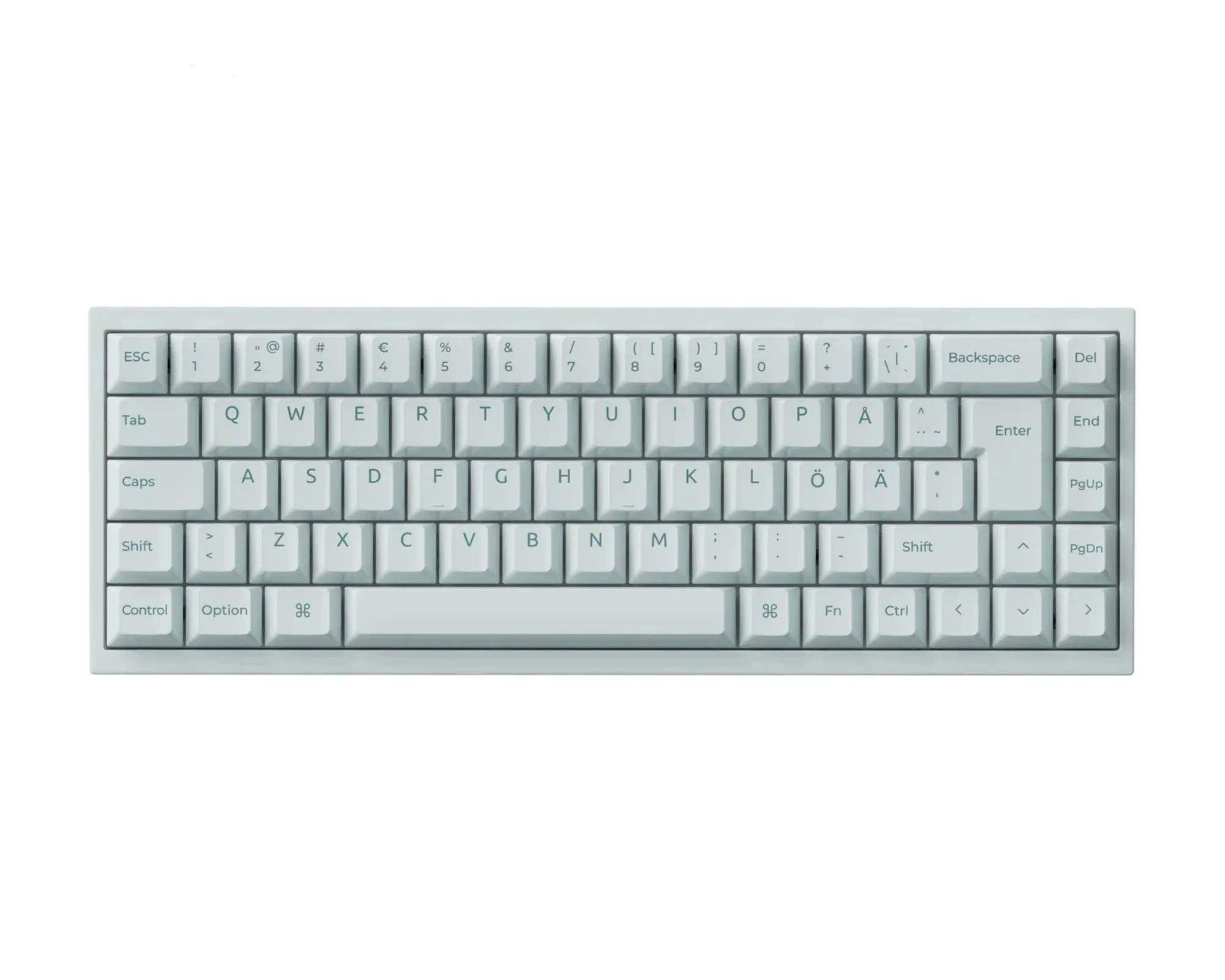 Keychron Q16 HE in lime green from straight above, with Nordic ISO layout, ISO Enter and Å, Ö and Ä on their own keys