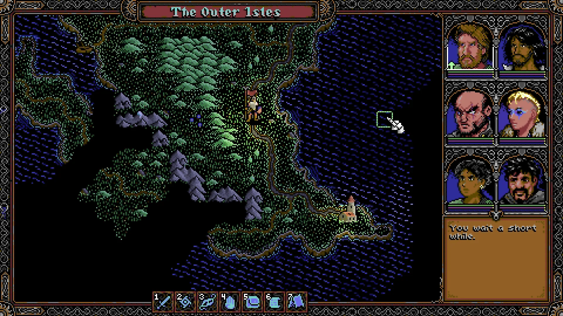 The world map in SKALD showing the archipelago The Outer Isles with forest, mountains and a lighthouse on the coast