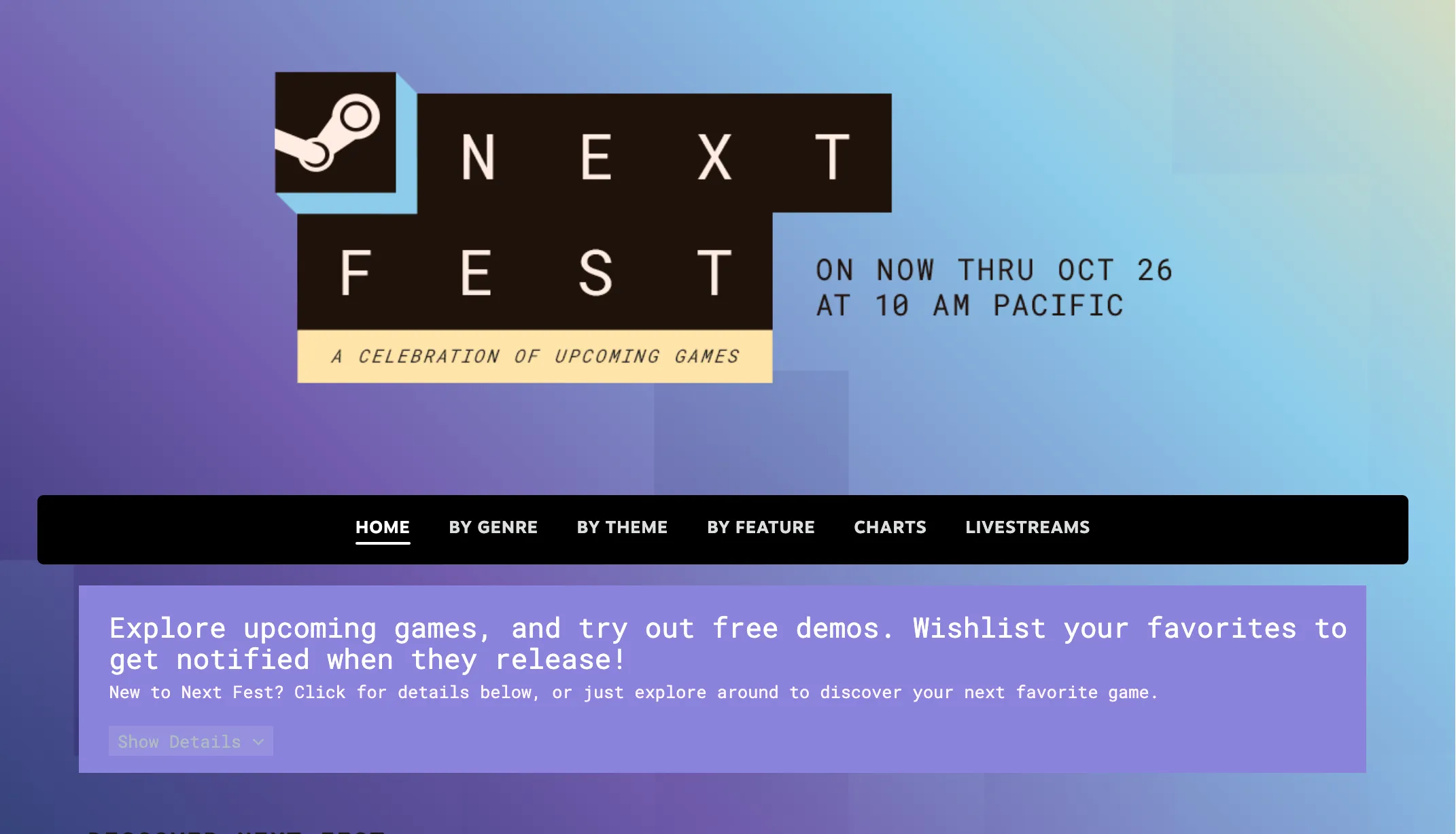 The Steam Next Fest October 2026 front page
