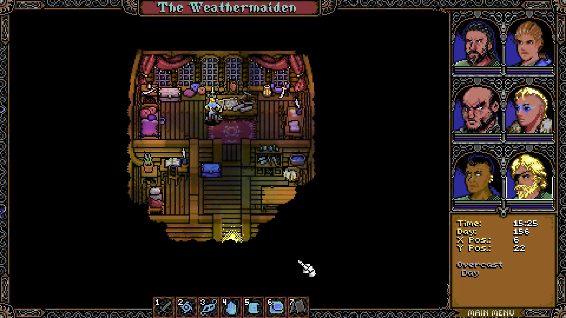 The party aboard the ship The Weathermaiden in SKALD, seen from above inside a cabin with beds, chests and a map on the table