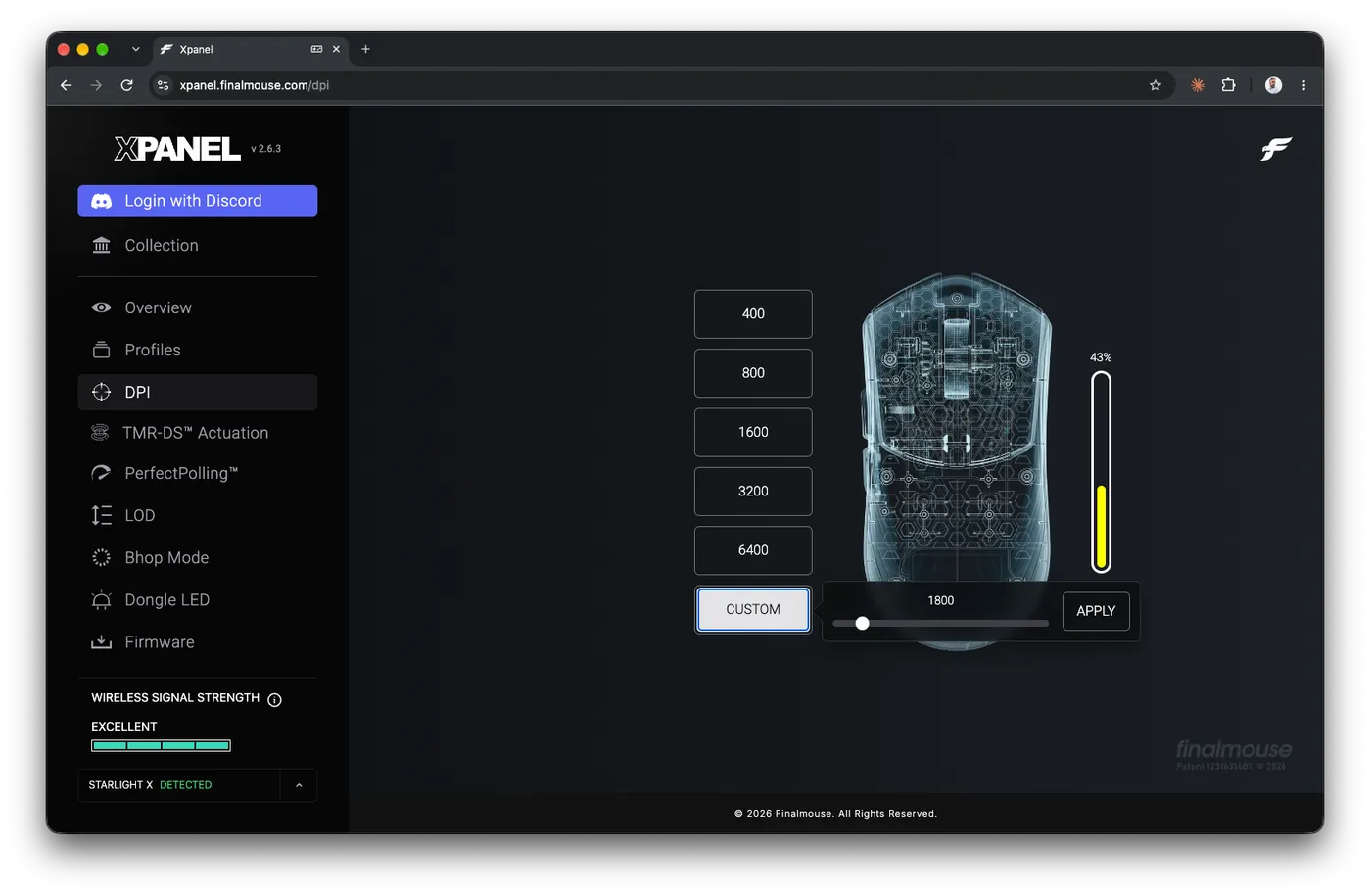 Custom DPI in Xpanel with the slider set to 1800
